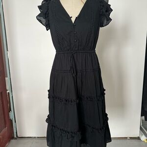 Chic Black Midi Dress with Ruffle Accents